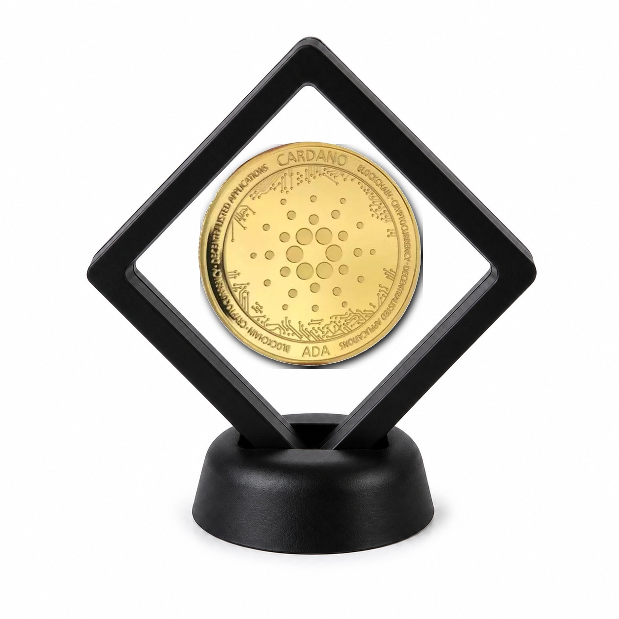 Crypto Coin Display Stand with Coin of Choice Novelty and Replica Bills and Challenge Coins Crypto Coin Display Stand with Coin of Choice Novelty and Replica Bills and Challenge Coins