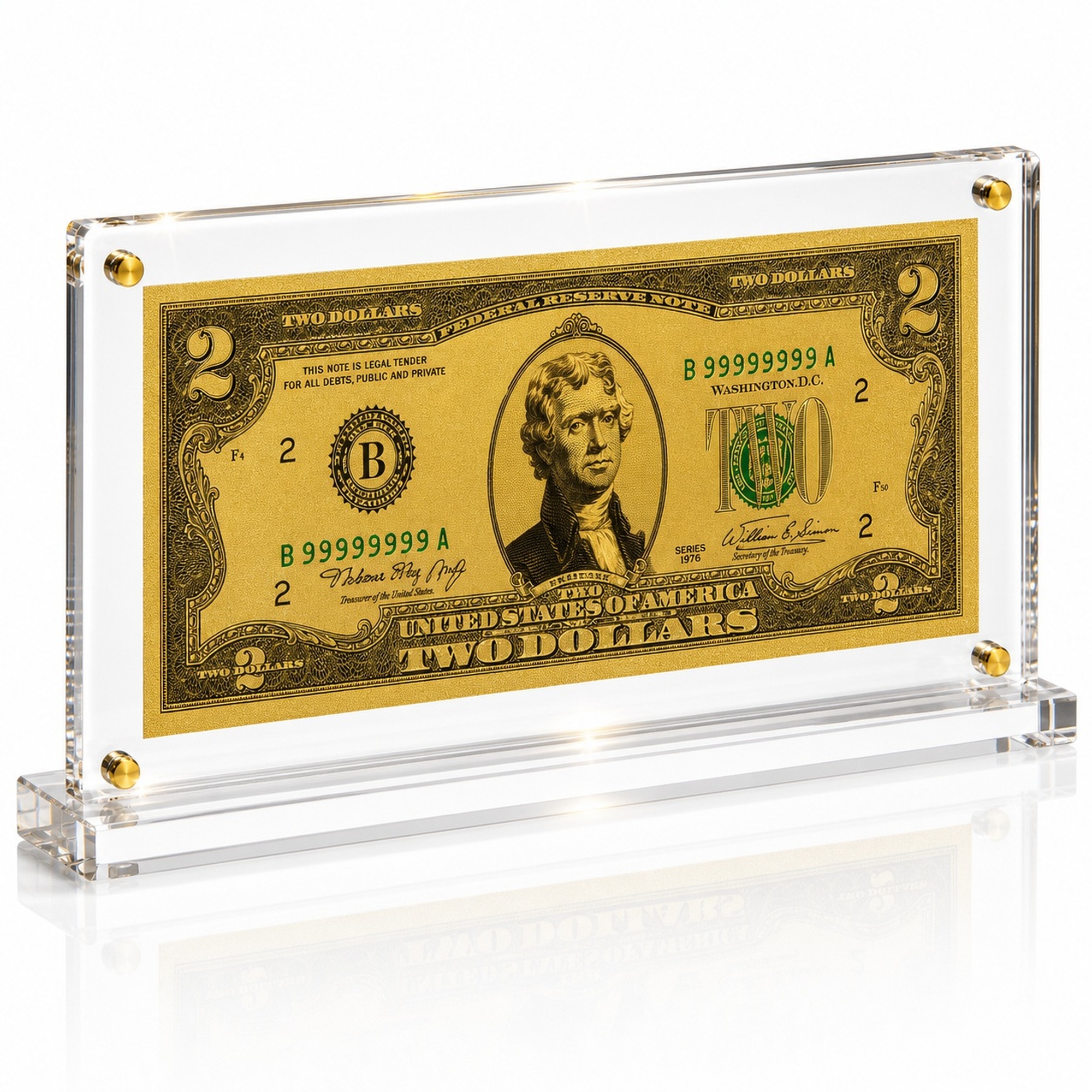 2 Dollar Gold Foil Bill with Acrylic Display Stand Gold Foil Bill Displays 2 Dollar Gold Foil Bill with Acrylic Display Stand Gold Foil Bill Displays