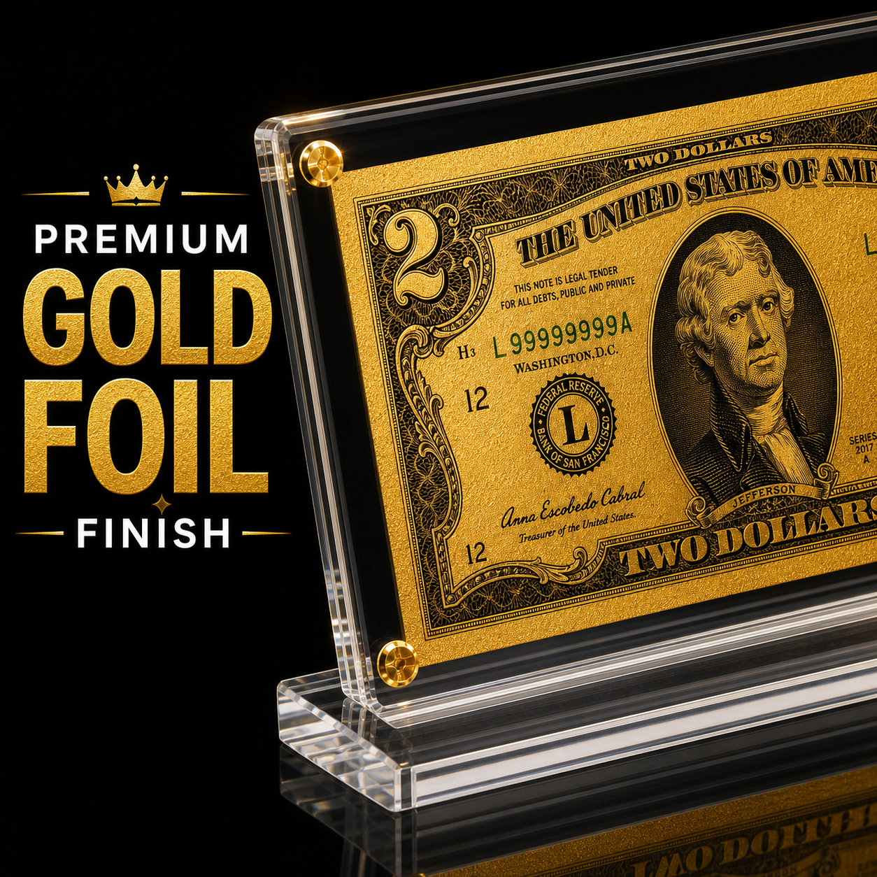 2 Dollar Gold Foil Bill with Acrylic Display Stand Gold Foil Bill Displays 2 Dollar Gold Foil Bill with Acrylic Display Stand Gold Foil Bill Displays 3