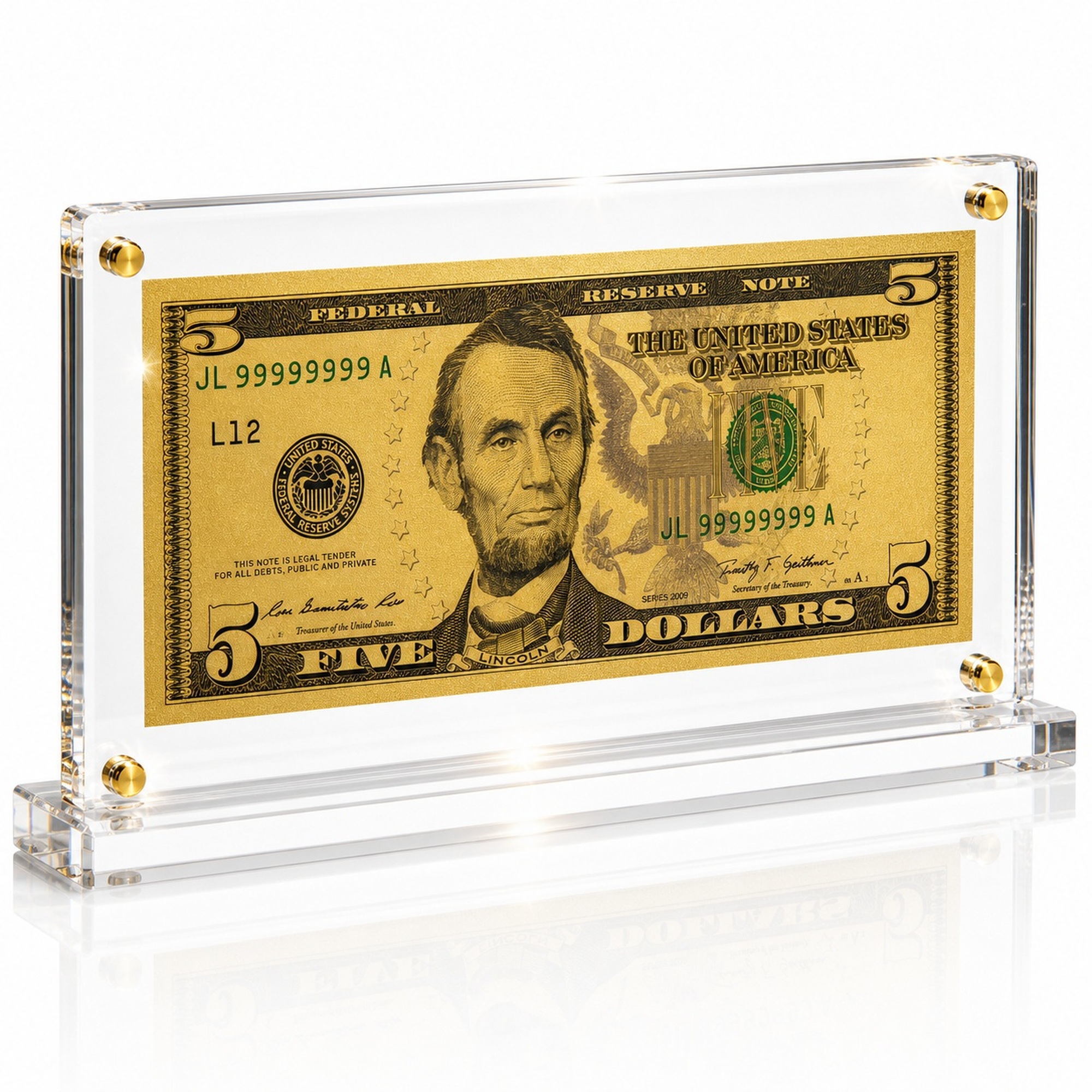 5 Dollar Gold Foil Bill with Acrylic Display Stand Gold Foil Bill Displays 5 Dollar Gold Foil Bill with Acrylic Display Stand Gold Foil Bill Displays