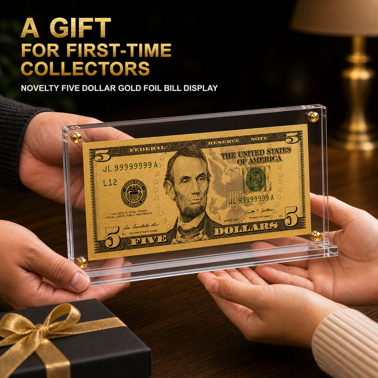 5 Dollar Gold Foil Bill with Acrylic Display Stand Gold Foil Bill Displays 5 Dollar Gold Foil Bill with Acrylic Display Stand Gold Foil Bill Displays 4