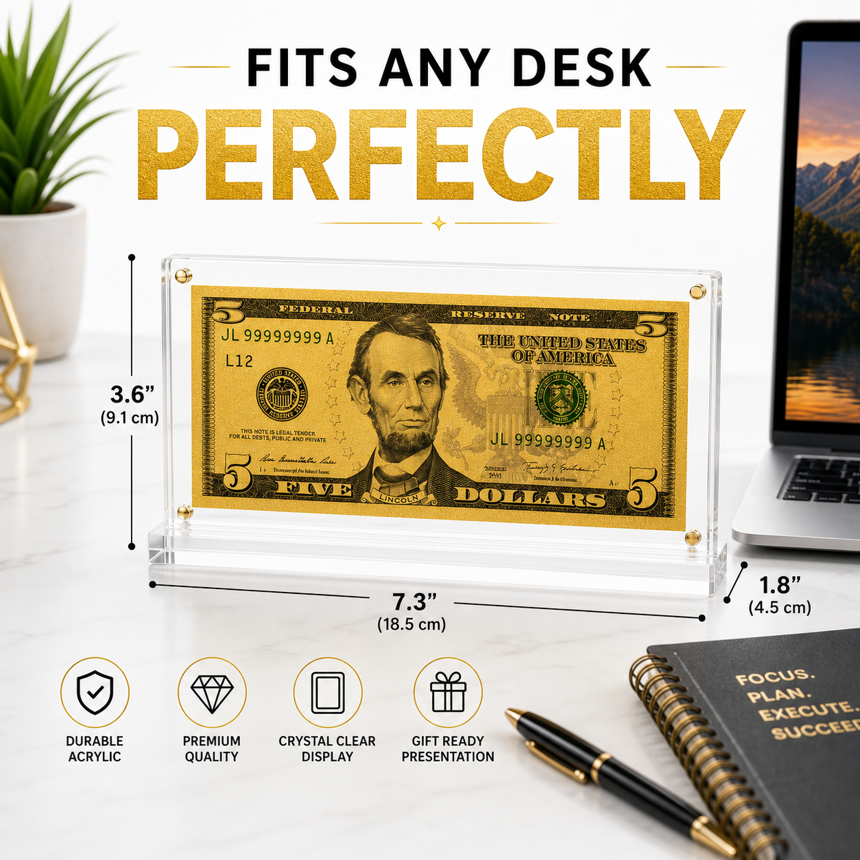 5 Dollar Gold Foil Bill with Acrylic Display Stand Gold Foil Bill Displays 5 Dollar Gold Foil Bill with Acrylic Display Stand Gold Foil Bill Displays 5