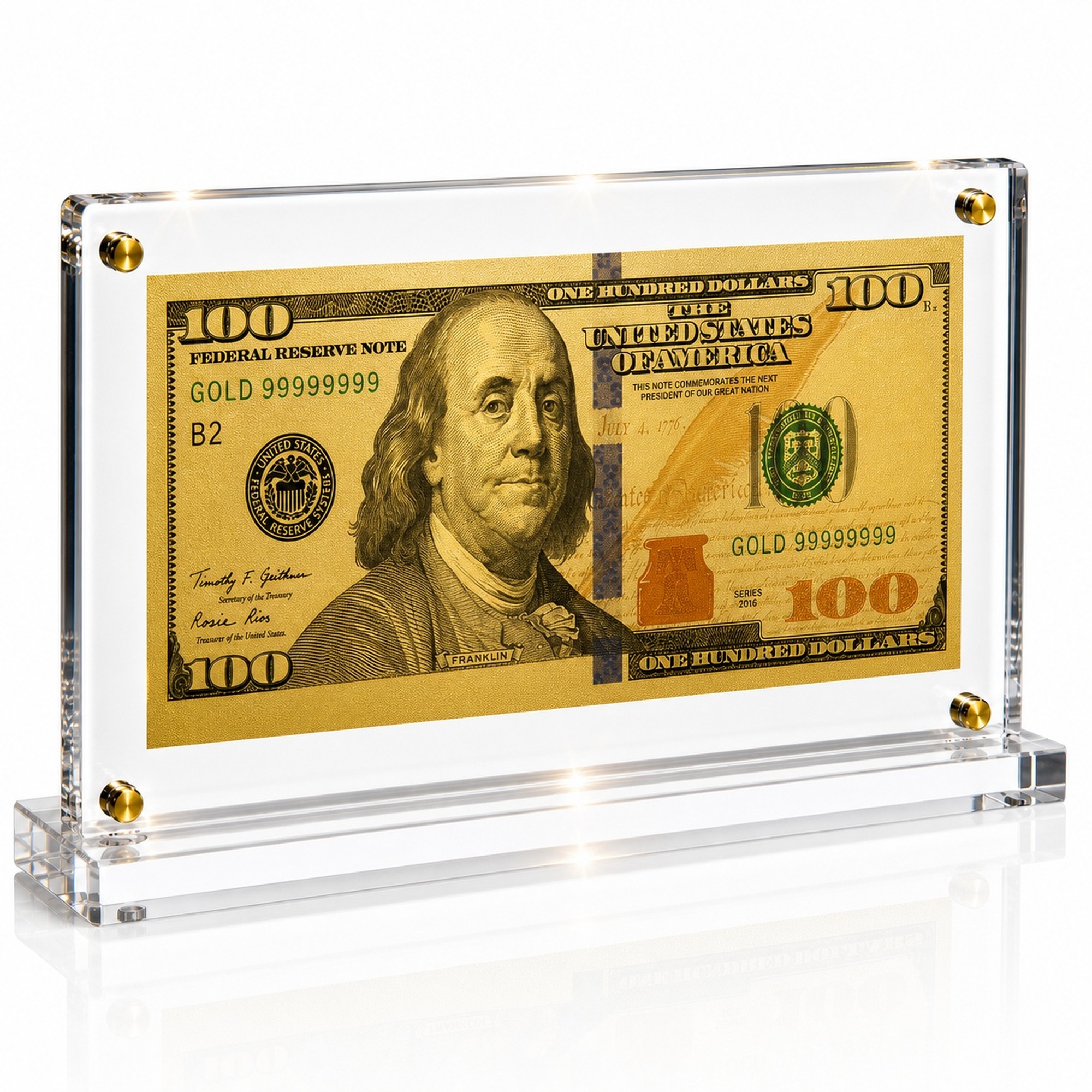 100 Dollar Gold Foil Bill with Acrylic Display Stand Gold Foil Bill Displays 100 Dollar Gold Foil Bill with Acrylic Display Stand Gold Foil Bill Displays