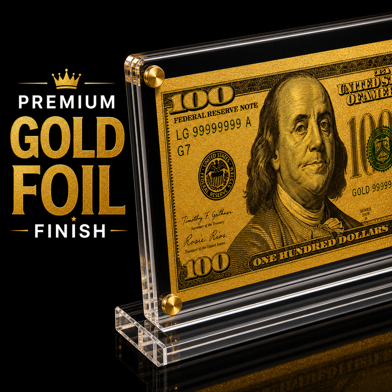 100 Dollar Gold Foil Bill with Acrylic Display Stand Gold Foil Bill Displays 100 Dollar Gold Foil Bill with Acrylic Display Stand Gold Foil Bill Displays 3