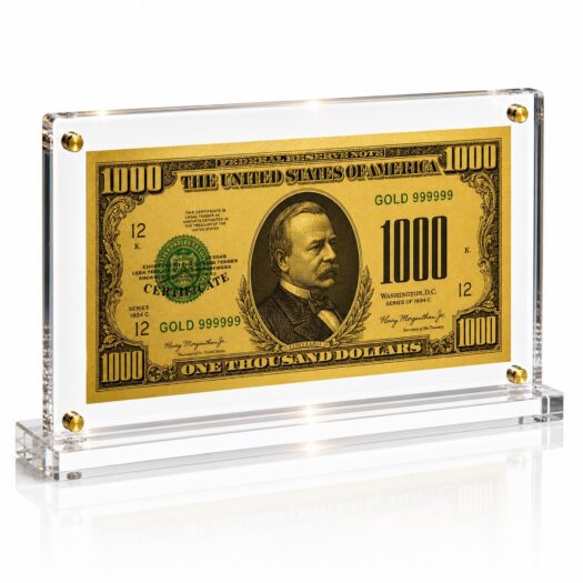 5,000 Dollar Gold Foil Bill with Acrylic Display Stand Gold Foil Bill Displays 9