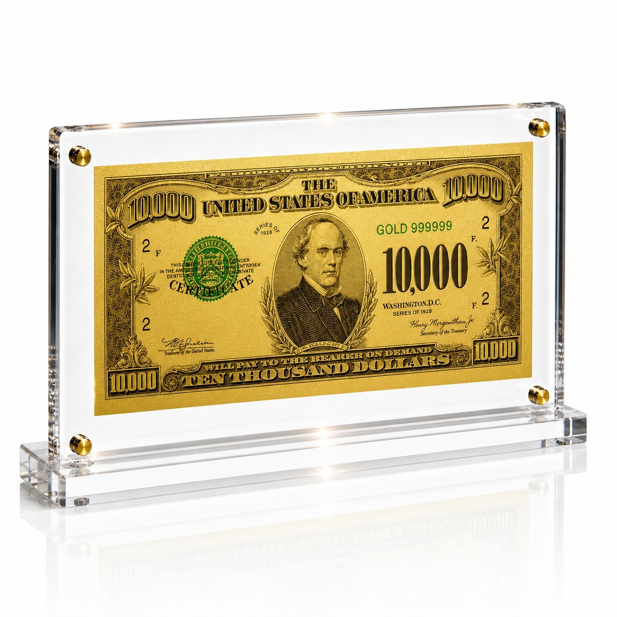 10,000 Dollar Gold Foil Bill with Acrylic Display Stand Gold Foil Bill Displays 10,000 Dollar Gold Foil Bill with Acrylic Display Stand Gold Foil Bill Displays