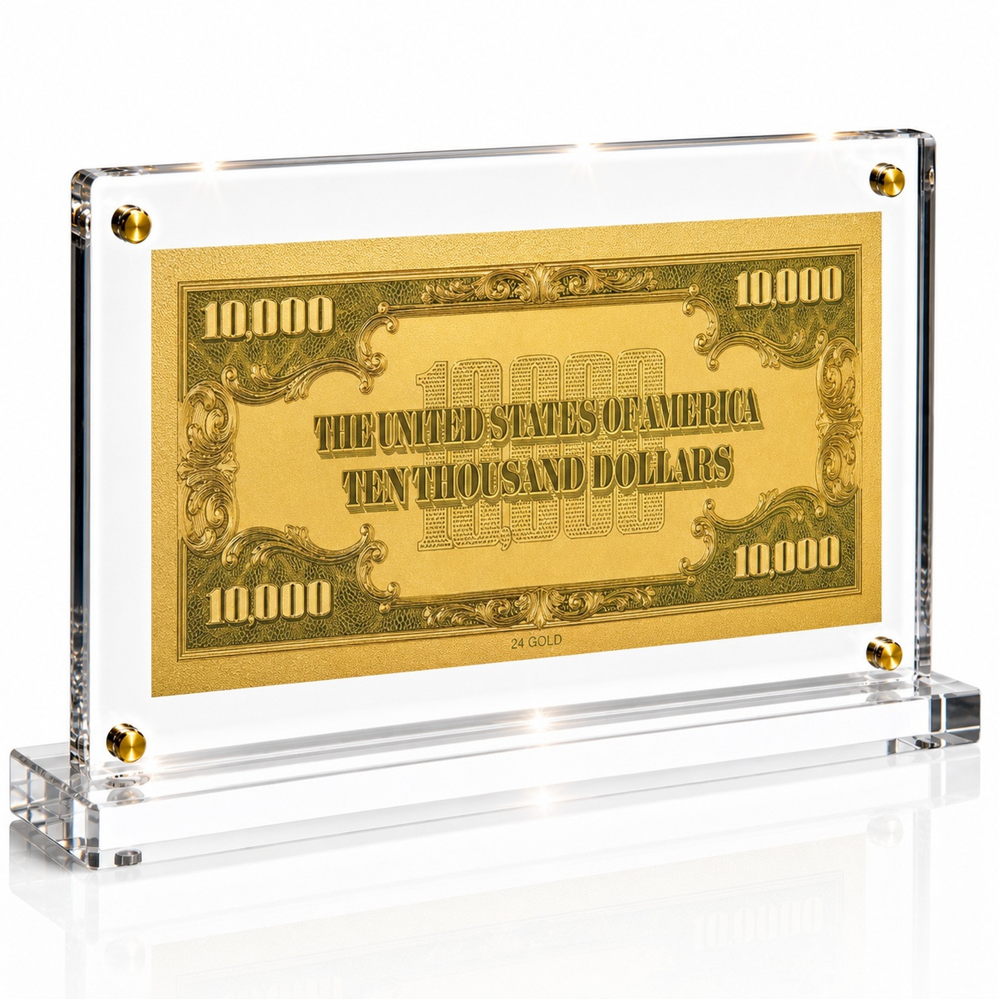 10,000 Dollar Gold Foil Bill with Acrylic Display Stand Gold Foil Bill Displays 10,000 Dollar Gold Foil Bill with Acrylic Display Stand Gold Foil Bill Displays 2
