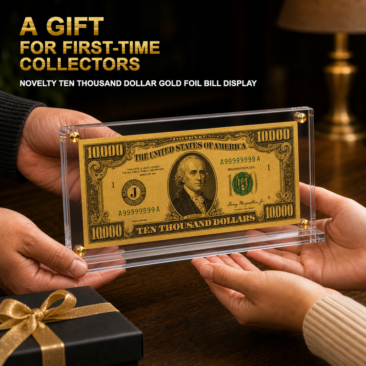 10,000 Dollar Gold Foil Bill with Acrylic Display Stand Gold Foil Bill Displays 10,000 Dollar Gold Foil Bill with Acrylic Display Stand Gold Foil Bill Displays 3