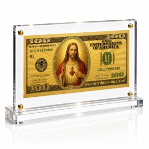 Jesus 100 Dollar Gold Foil Bill with Acrylic Display Stand Gold Foil Bill Displays Jesus 100 Dollar Gold Foil Bill with Acrylic Display Stand Gold Foil Bill Displays