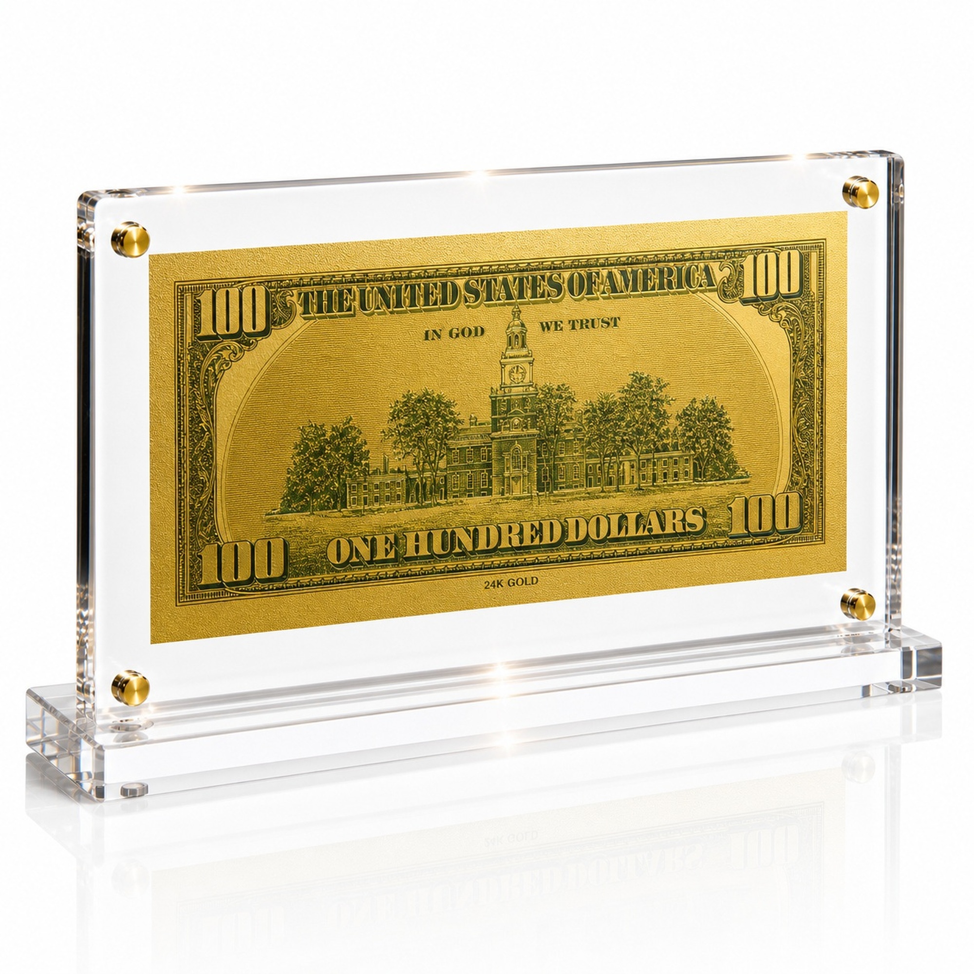 Jesus 100 Dollar Gold Foil Bill with Acrylic Display Stand Gold Foil Bill Displays Jesus 100 Dollar Gold Foil Bill with Acrylic Display Stand Gold Foil Bill Displays 2