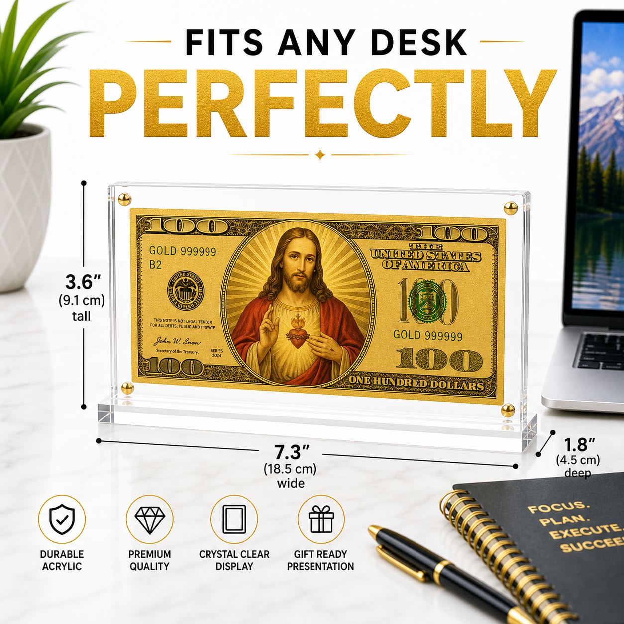 Jesus 100 Dollar Gold Foil Bill with Acrylic Display Stand Gold Foil Bill Displays Jesus 100 Dollar Gold Foil Bill with Acrylic Display Stand Gold Foil Bill Displays 5