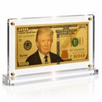 President Donald Trump 100 Dollar Gold Foil Bill with Acrylic Display Stand